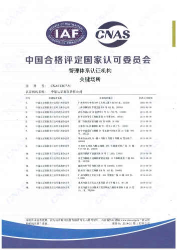 中國(guó)合格評(píng)定國(guó)家認(rèn)可委員會(huì)(CNAS)認(rèn)可證書(shū)附件（分支機(jī)構(gòu)-1）